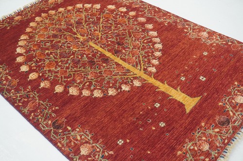 5 x 7 ft Red Tree of Life Gabbeh Tribal Afghan Hand Knotted Wool Rug - Picture 5 of 17