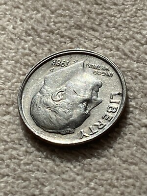 1988 P roosevelt dime Strike Thru Face Double Rim Coin