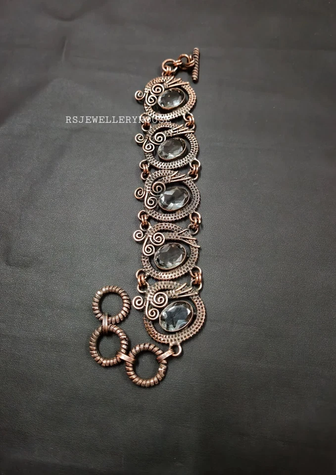 Pulsera de piedras preciosas aguamarina facetada joyería de cobre alambre envuelto pulsera regalo Foto 2 de 4