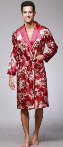 Hot Mens Satin Silk Pajamas Kimono Bathrobe Robe Dressing Gown Sleepwear - Picture 6 of 12