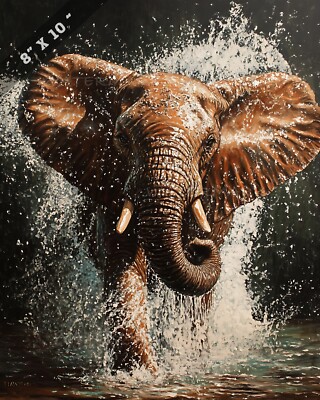 Realistic Elephant Spraying Water 8x10 Matte Print | eBay