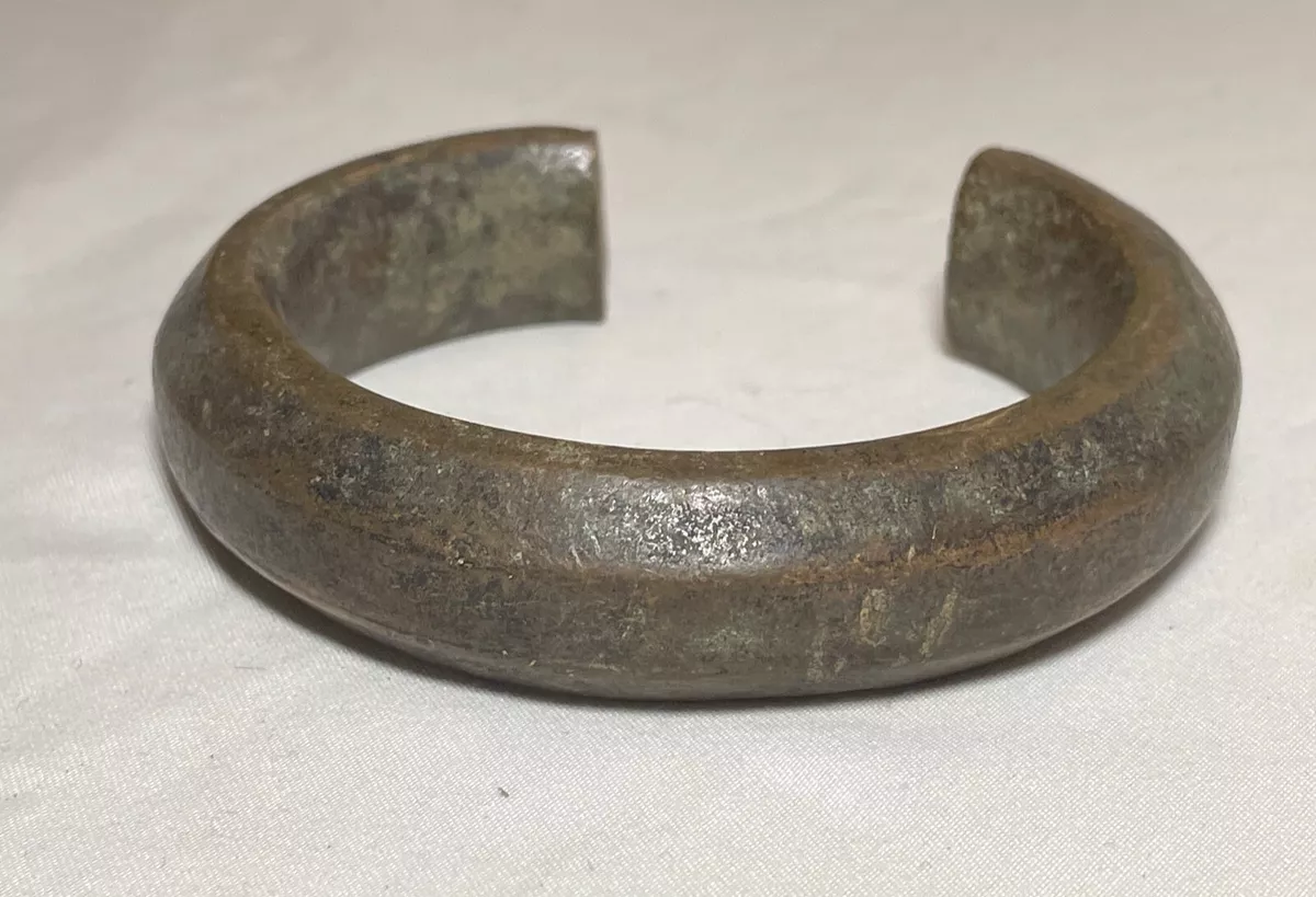 1800's Antique African west engraved Mali Bronze Manilla Currency Bracelet Cuff