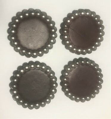 4 Rosettes/Conchos En Cuir À Bride À Fente Chocolat - Taches De Nickel
