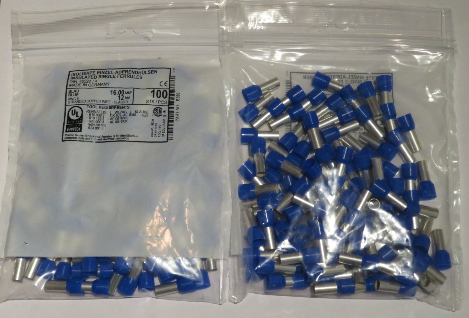 Kalitec 100 Stück AE1618BL Aderendhülsen isoliert 16,0mm² 18mm lang blau I Made in Germany I Industr