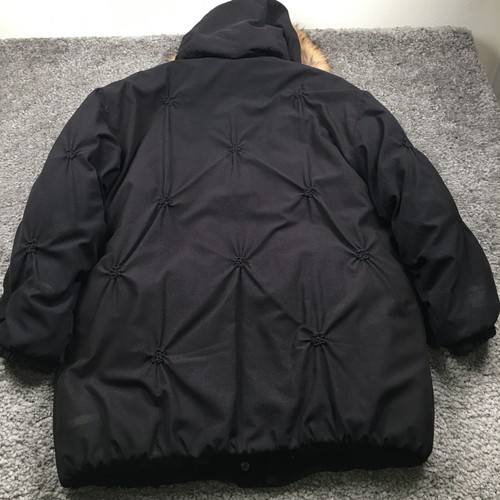 Gallery Womens Down Coat Sz L Black Fox Trim Removable Hooded Full Zip EUC - Picture 10 of 11