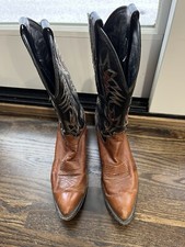 DAN POST Red Brown Black Leather Cowboy Western Boots Men's US 8.5 Made In USA