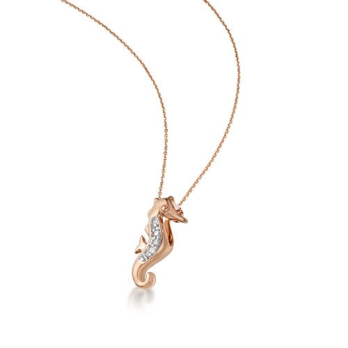 10K Rose Gold Seahorse Mini Pendant with Diamonds - 18 Inches Long Cable Chain - Picture 5 of 10