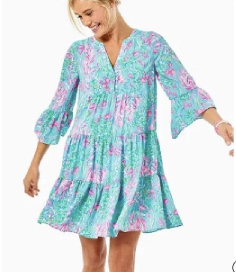Lilly Pulitzer Gabriel Dress Amalfi Blue Best Fishes Size 00 | eBay