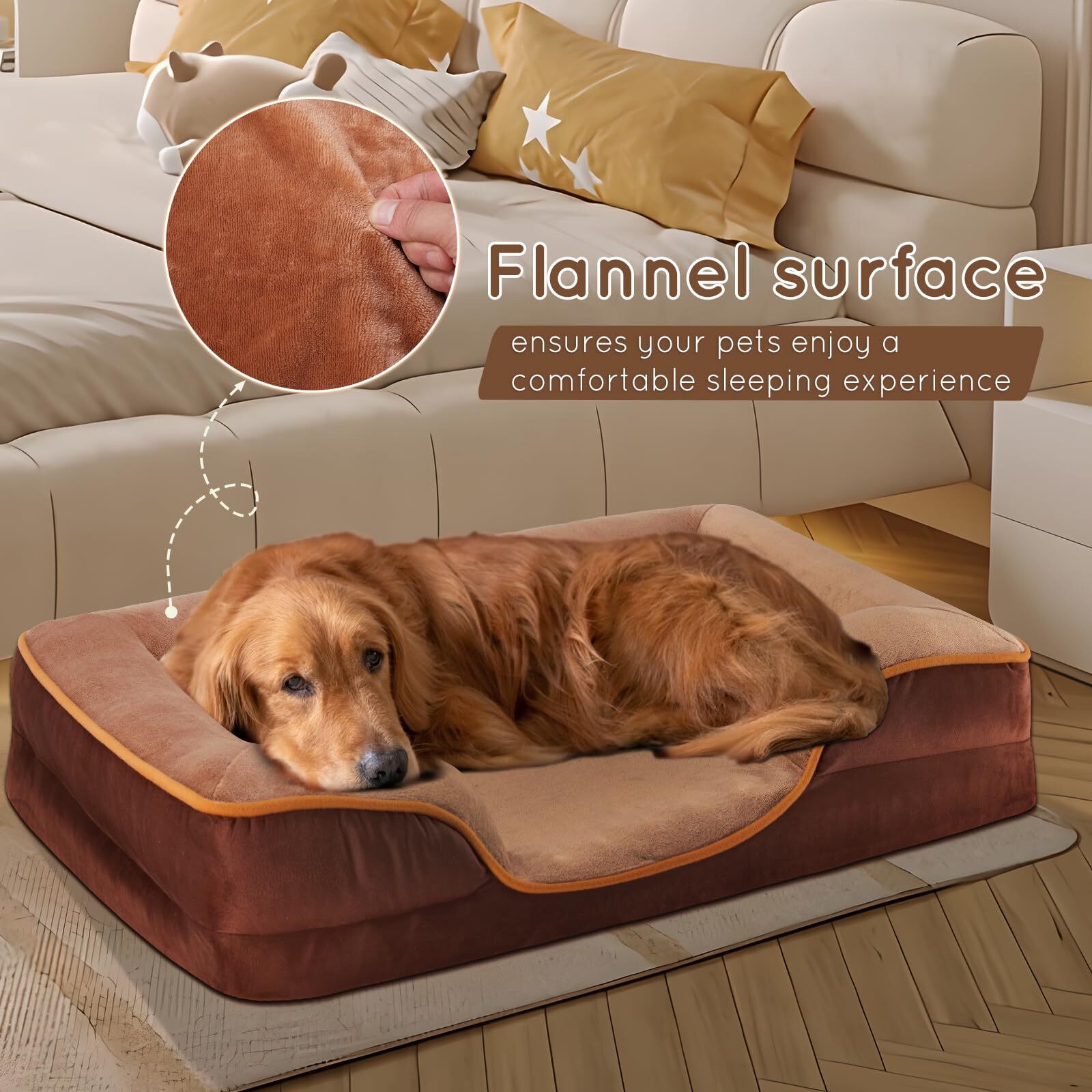 42 Inch Memory Foam Dog Bed Brown Removable