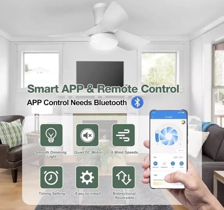 Acesal 30” Inch Low Profile Ceiling Fan with Light, Reversible, APP & Remote - Image 2 of 4