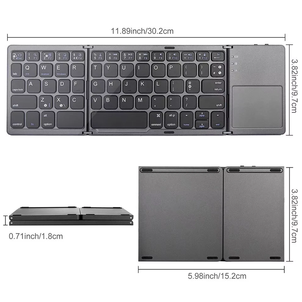 Mini Folding Keyboard Bluetooth Wireless Portable Universal Touchpad Keyboard UK - Image 4 of 4