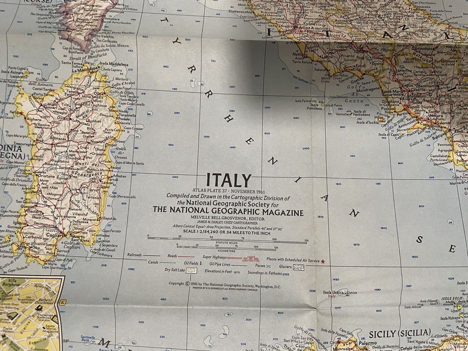 Vintage 1961 National Geographic Map Of Italy EBay S L960 