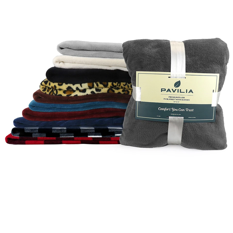 Fleece Wearable Blanket with Sleeves Pocket Fleece Warm TV Blanket Gift Adults - Image 3 of 4