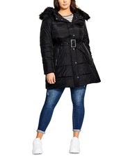City Chic Plus Women Puffa Removable Faux Fur Trim Hooded Coat Size 22w