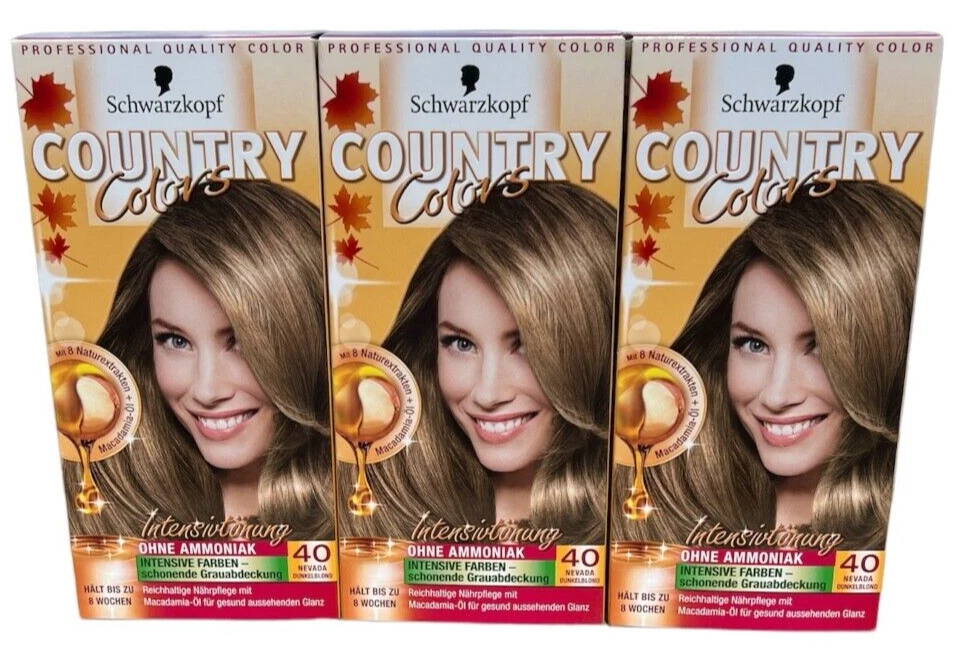3x Schwarzkopf Country Colors Intensivtönung 40 Nevada Dunkelblond