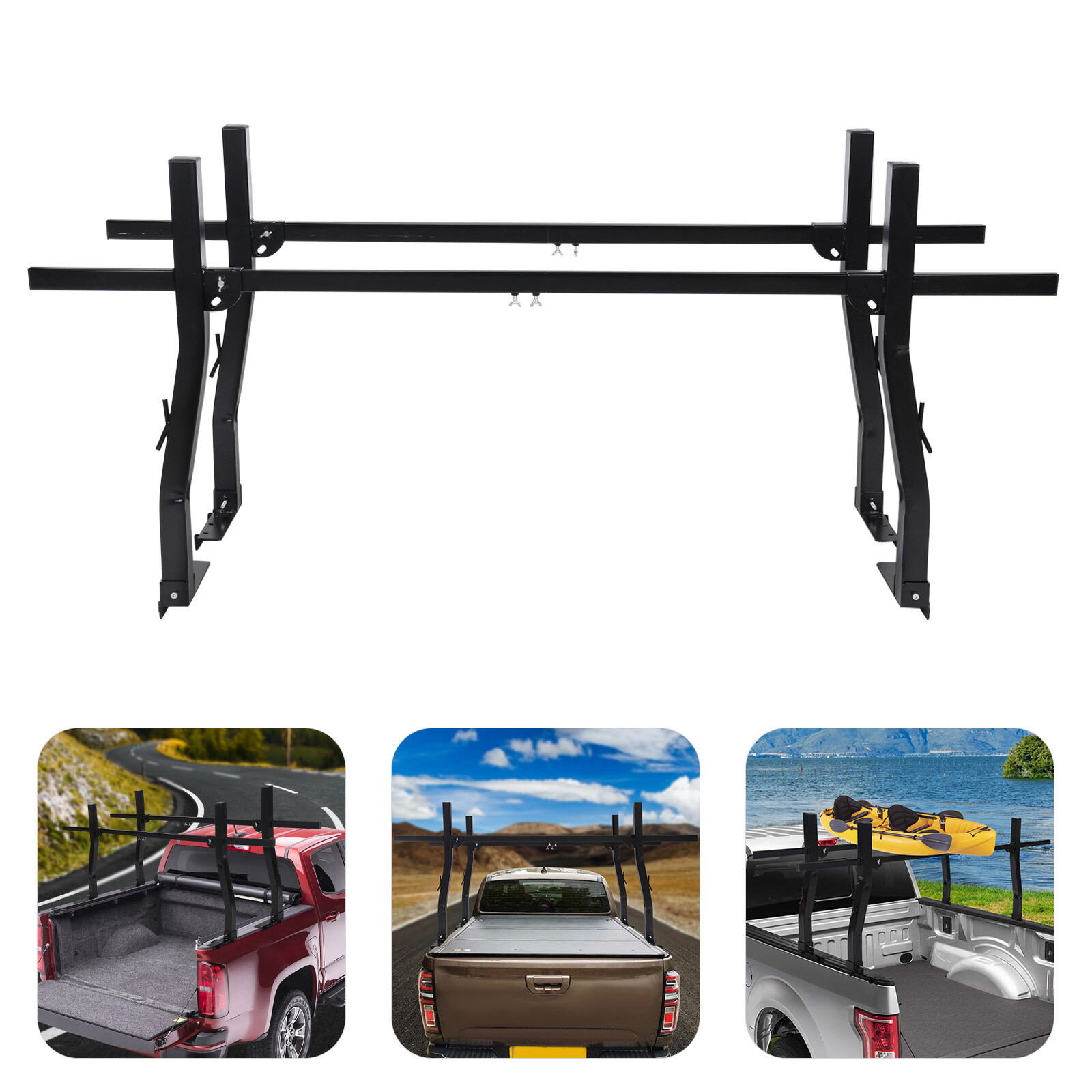 Heavy-Duty 1000 lb Adjustable Full-Size Truck Bed Ladder Rack for Lumber & Kayaks