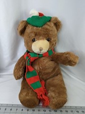 Brown Bear Plush Knit Christmas Hat Scarf 21 Inch Stuffed Animal Toy