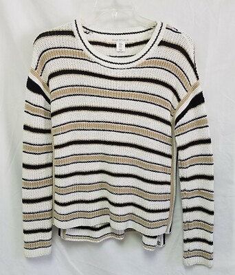 Max Studio Black/Tan/Cream Striped Long Sleeve 100% Cotton Knit