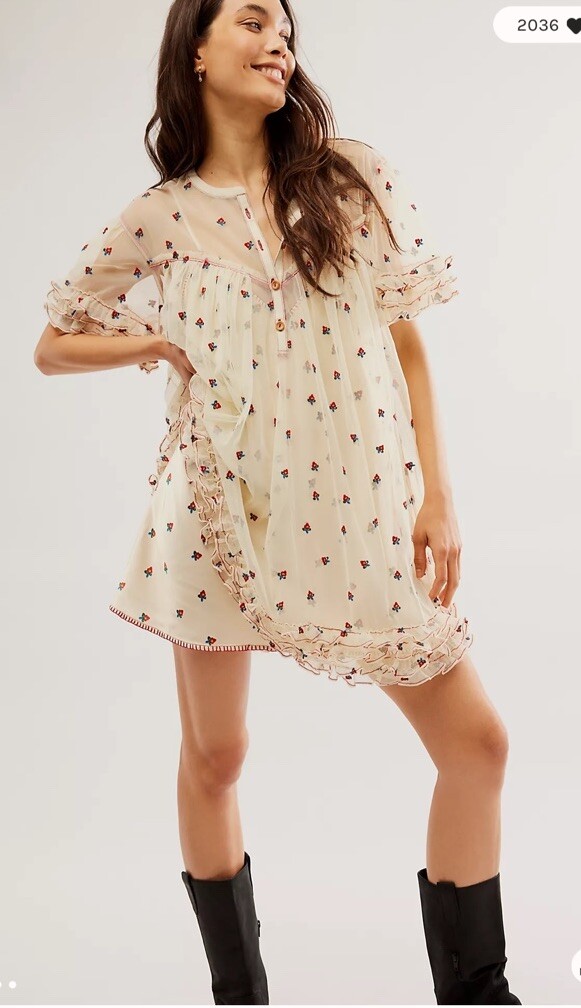 Free People Folklore Frock Sheer Embroidered Mini Dress M | eBay