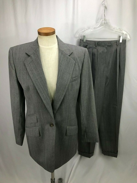Ralph Lauren Women's Wool Gray Striped Pant Suit 10 | eBay