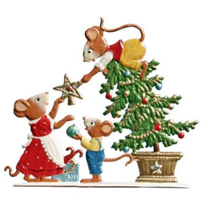 WILHELM SCHWEIZER GERMAN ZINNFIGUREN - Mouse Family Decorating Tree (2.5''x2.5'')