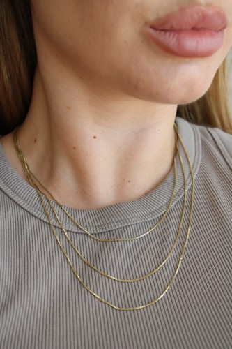 14k MASSIVES Gold Box Link 1,2 mm Kette Quadrat Box Halskette, 18" 20" 22", Gelb - Bild 6 von 7