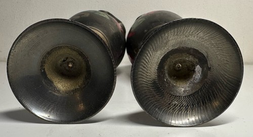 2 VINTAGE INDIAN POSSIBLY BRASS ETCHED AND COLOURED VASES STANDING 8.5" TALL - Picture 6 of 6