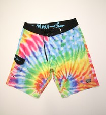 Maui  Sons 4 Way Stretch Tie Dye Print Board Shorts Swim Trunks sz 32 READ