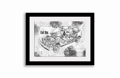 Line Tech Zeichnung Fiat Uno Cutaway Kunst Posterdruck