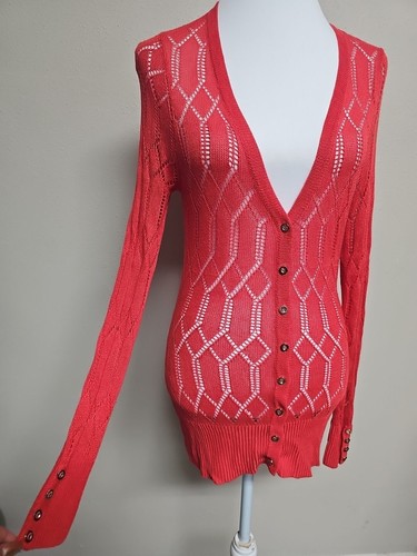 NWT ALBERTO MAKALI Women's Cardigan Long Sleeve V-Neck Coral Button Down.Size M - Picture 6 of 15