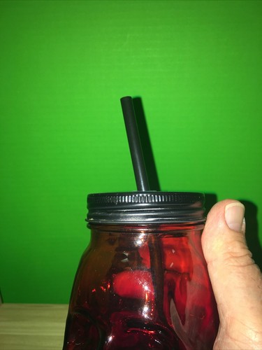 GLASS SKULL mason drinking jar 16oz. w Top Lid and Straw - Picture 6 of 12