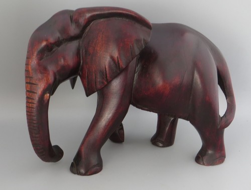 Vintage Carved Wooden African Elephant - Red Wood - 1.9kg, 20cm 8" High - Picture 5 of 24
