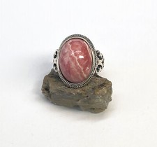 Pink Rhodochrosite 925 Silver Ring