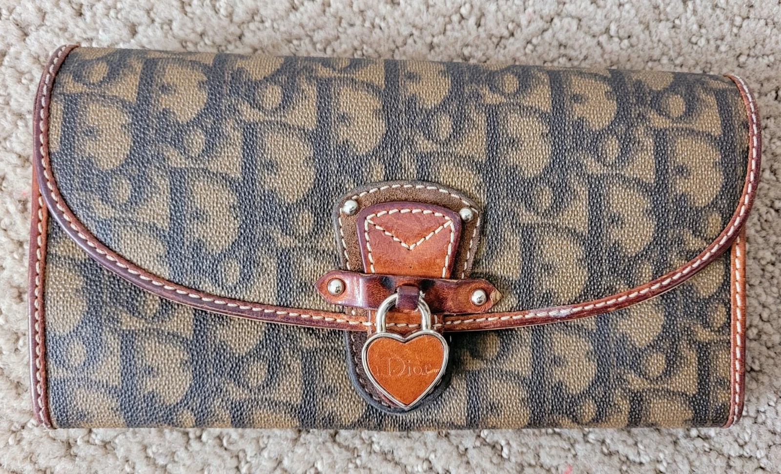 PORTEFEUILLE LONG AUTHENTIQUE CHRISTIAN DIOR VINTAGE TROTTER PVC & CUIR MARRON