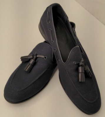 Zara Mens Slip On Round Toe Tassel Loafers Black Fabric Size  display picture 2