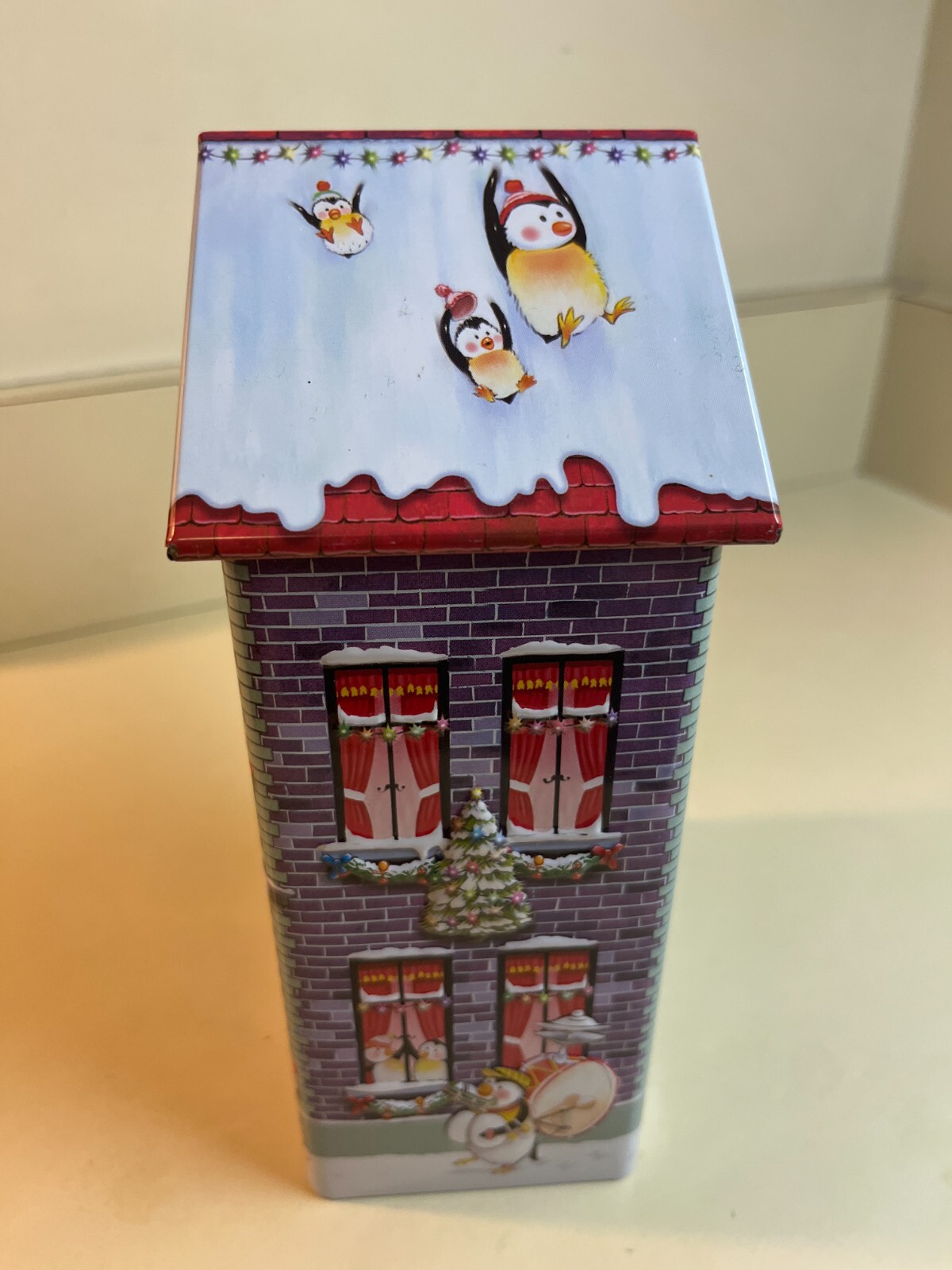 Harry London Christmas Village House Penguin Palace Tin Container