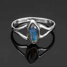 Solid 925 Sterling Silver Natural Labradorite Ring Gemstone Jewelry For Her L 9