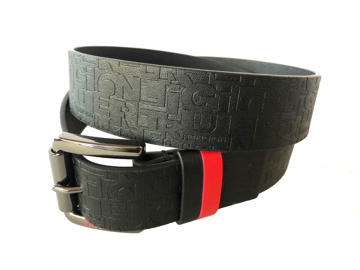 New True Religion Belt Mens TR303152 Nero with Red keeper