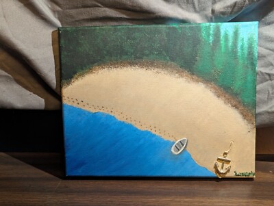 Beach 10'' Length by 8'' Width Hand Painted On Canvas