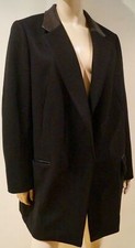 Rag & Bone Black Wool Blend Leather Collar & Trim Formal Oversized Blazer Jacket