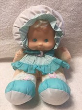 Vintage 1990s Fisher Price Puffalump KIDS green Baby Doll Blue Eyes Blonde dress