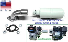 Short low profile Exhaust for tillotson 212, Predator 212cc, Honda GX160 GX200