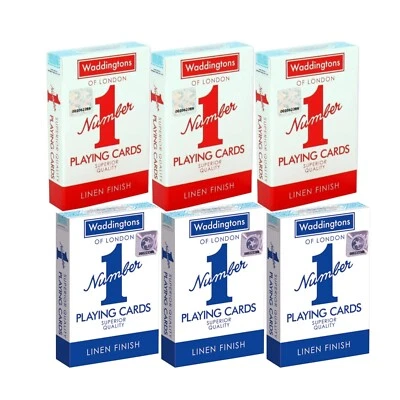 Waddingtons of London Playing Cards Superior Quality 3 Blue and 3 Red (6 packs)