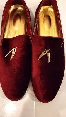 Burgundy Velvet Men Slip-Ons W/Metal Pendants Fashion ,Dress Shoes Sz 44  New | eBay