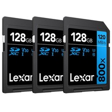 Lexar 128GB High-Performance 800x UHS-I SDHC Memory Card BLUE Series - 3-Pack 