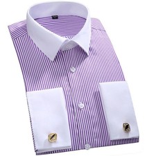 Men's Formal Dress Shirt With Striped Long Sleeves and formal cuffs casual shirt
