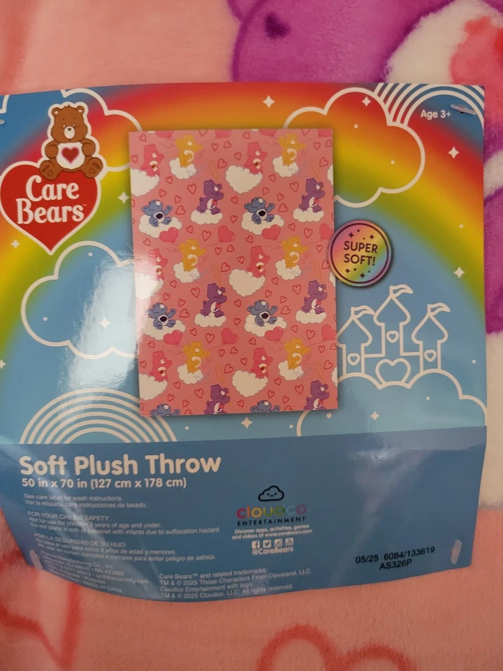 Розовый сердца уход медведи мягкий плюшевый плед - 50 x 70 дюймов - новый с Ярлыками - Изображение 2 из 4