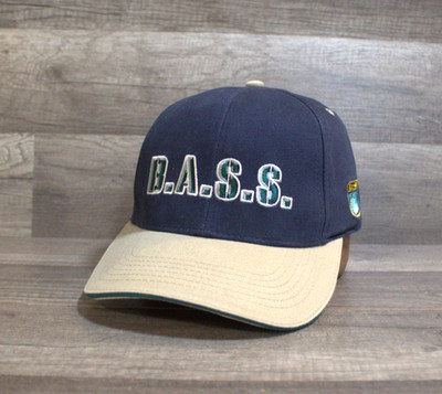 B.A.S.S. Bass Fishing Blue & Biege Bill Adjustable Strap Back Hat Cap Adults