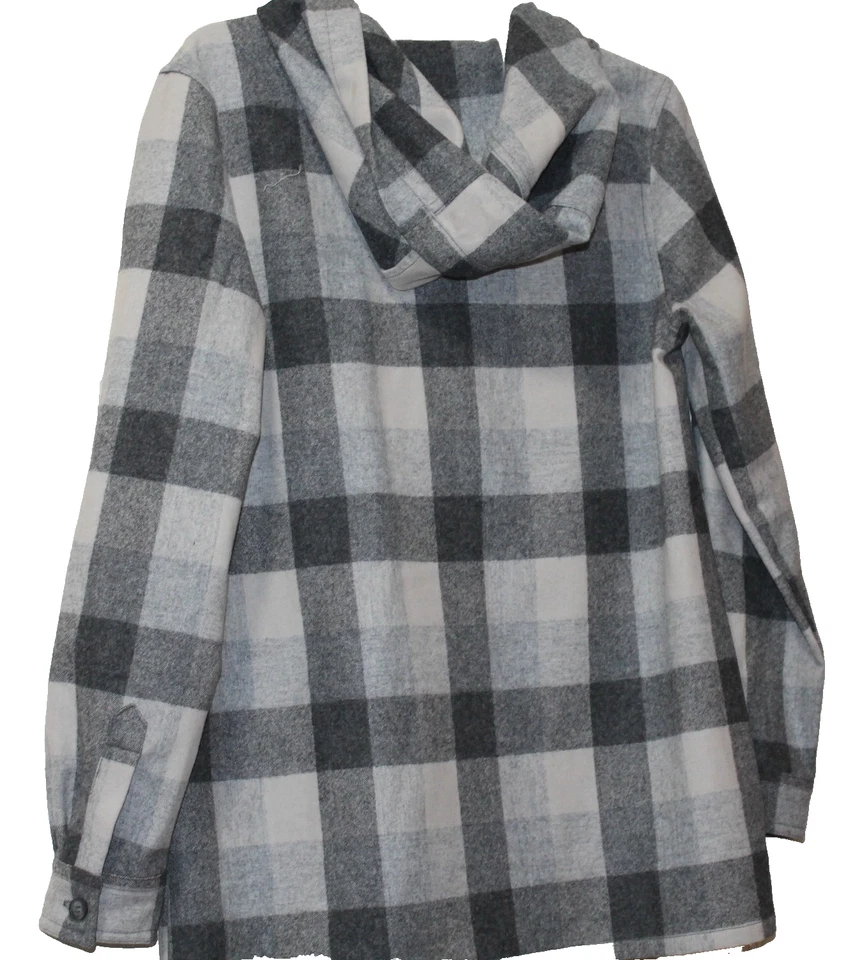 Pendleton Women's Virgin Wool Hoodie Shirt Jacket Gray Plaid Button Up Medium - Image 2 of 4