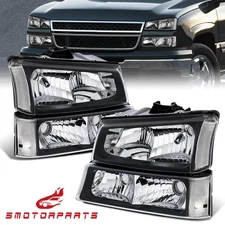 For 2003-2006 Chevy Silverado 1500 2500 Black Headlight & Bumper Lamps